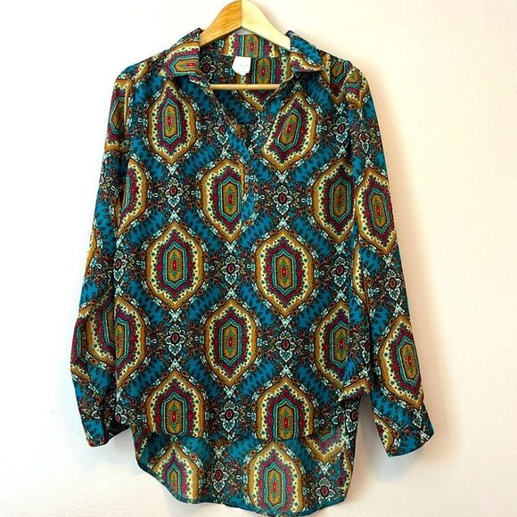 Wrangler Women's Vintage Paisley Collared Blouse Sz Medium Western Flowy Boho - Picture 1 of 9